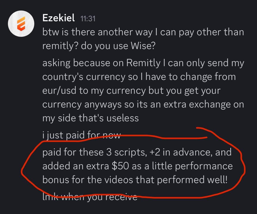 Student testimonial: $600 payment plus a $50 bonus from a client
